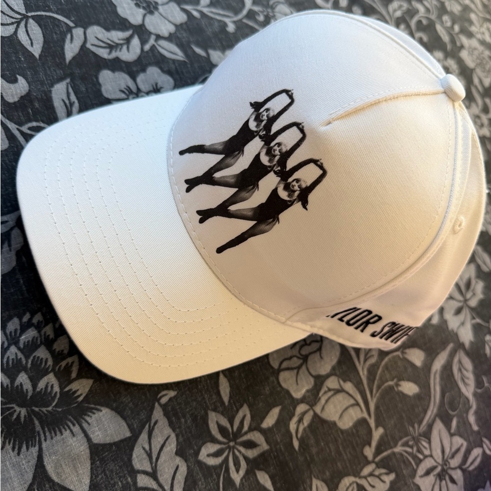 Taylor Swift White Baseball Cap with Black Graphic